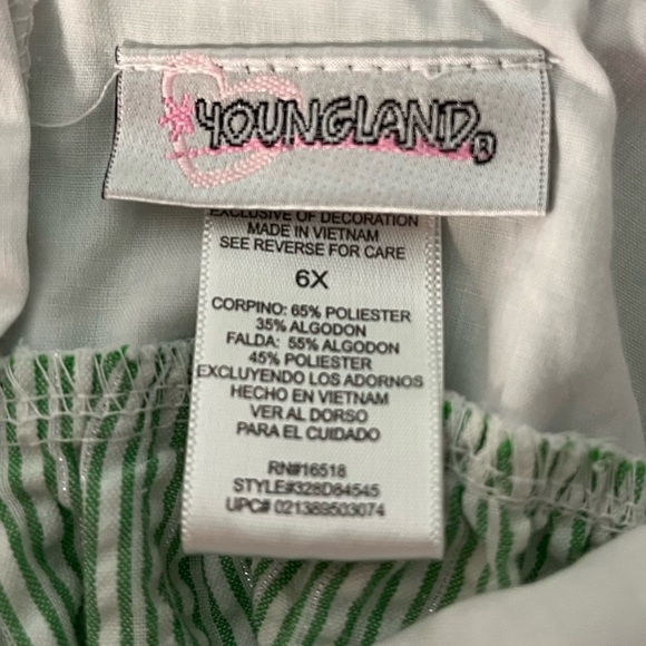 Youngland Summer Green & White with Pink Flowers Dress, Girl Size 6X - Picture 3 of 4